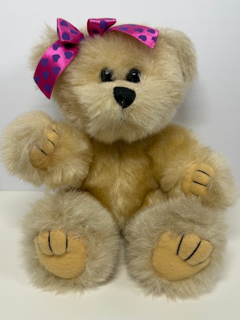 Vintage Hershey’s Teddy Bear Plush Tan Pink Purple Heart Bow Hunny MFC 7”